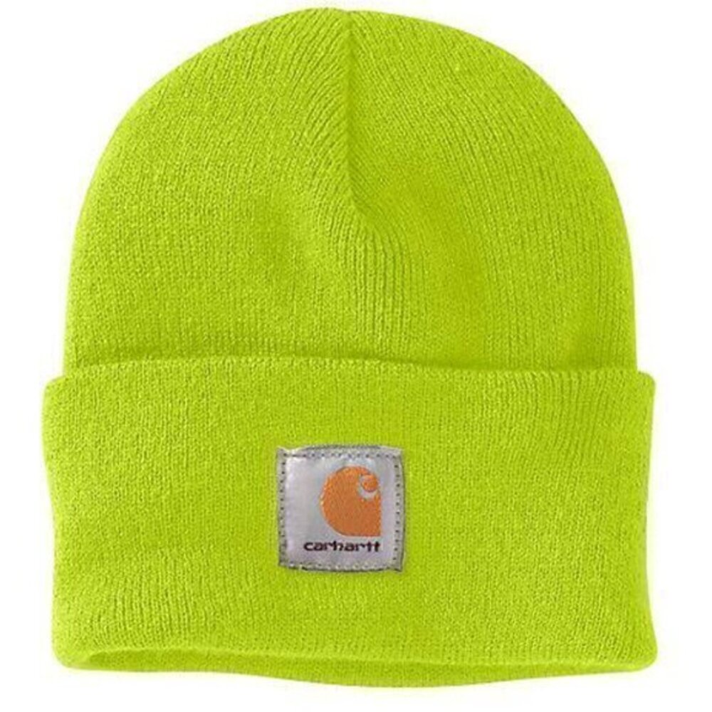 Carhartt Ribbed Knit Fold-Up Cuffed Beanie Hat Neon Yellow Brite Lime A18
